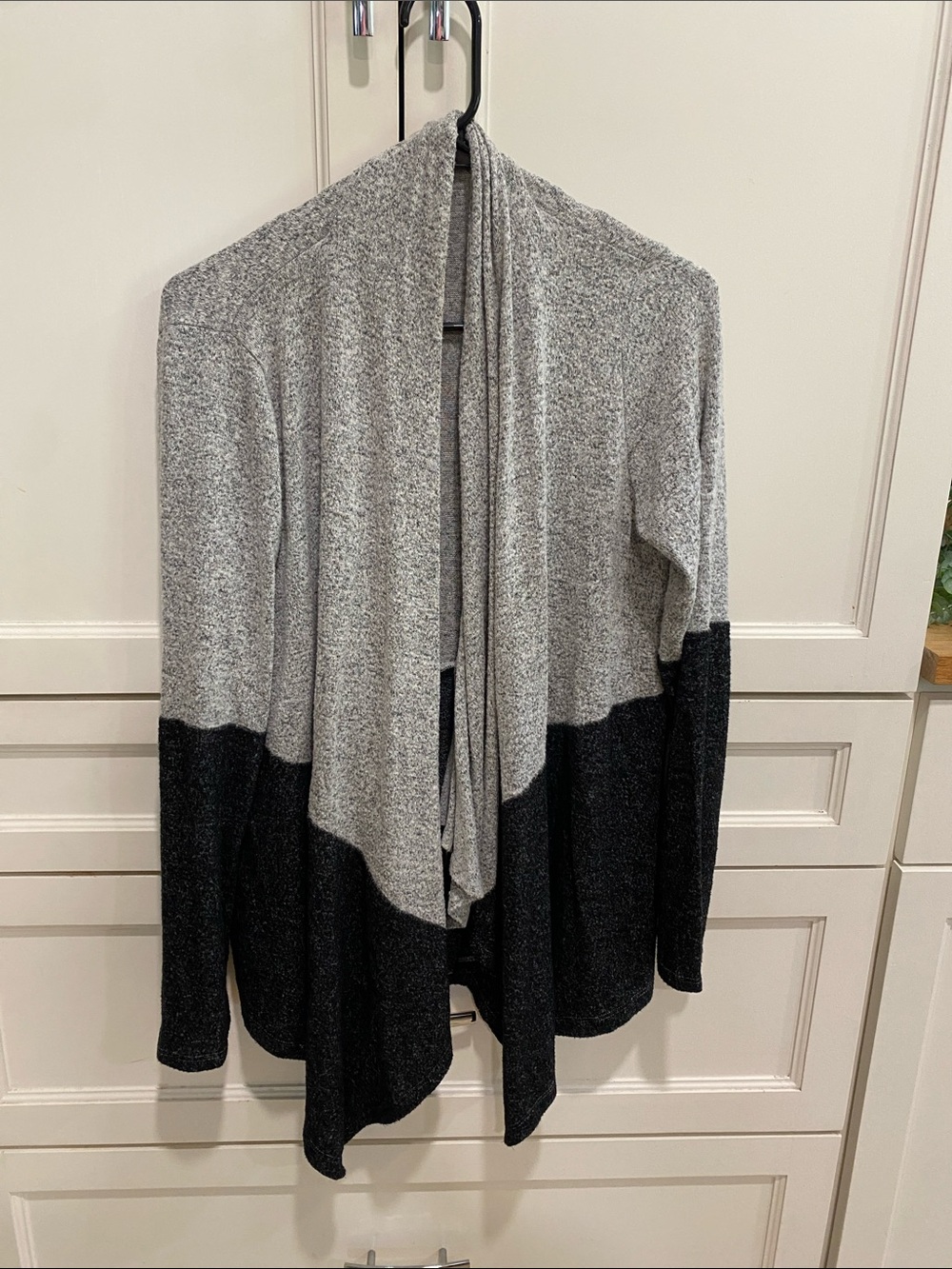 Pink Clover Two-Tone Open Front Cardigan - Gray & Black
